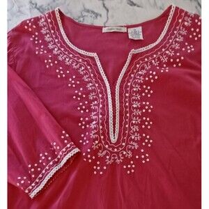 Chelsea Studio‎ 2X Tunic Top Shirt V-neck Sequins Embroidered Hippie Bohemian